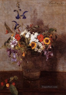 アンリ・ファンタン・ラトゥール Painting - 多様な花 アンリ・ファンタン・ラトゥール
